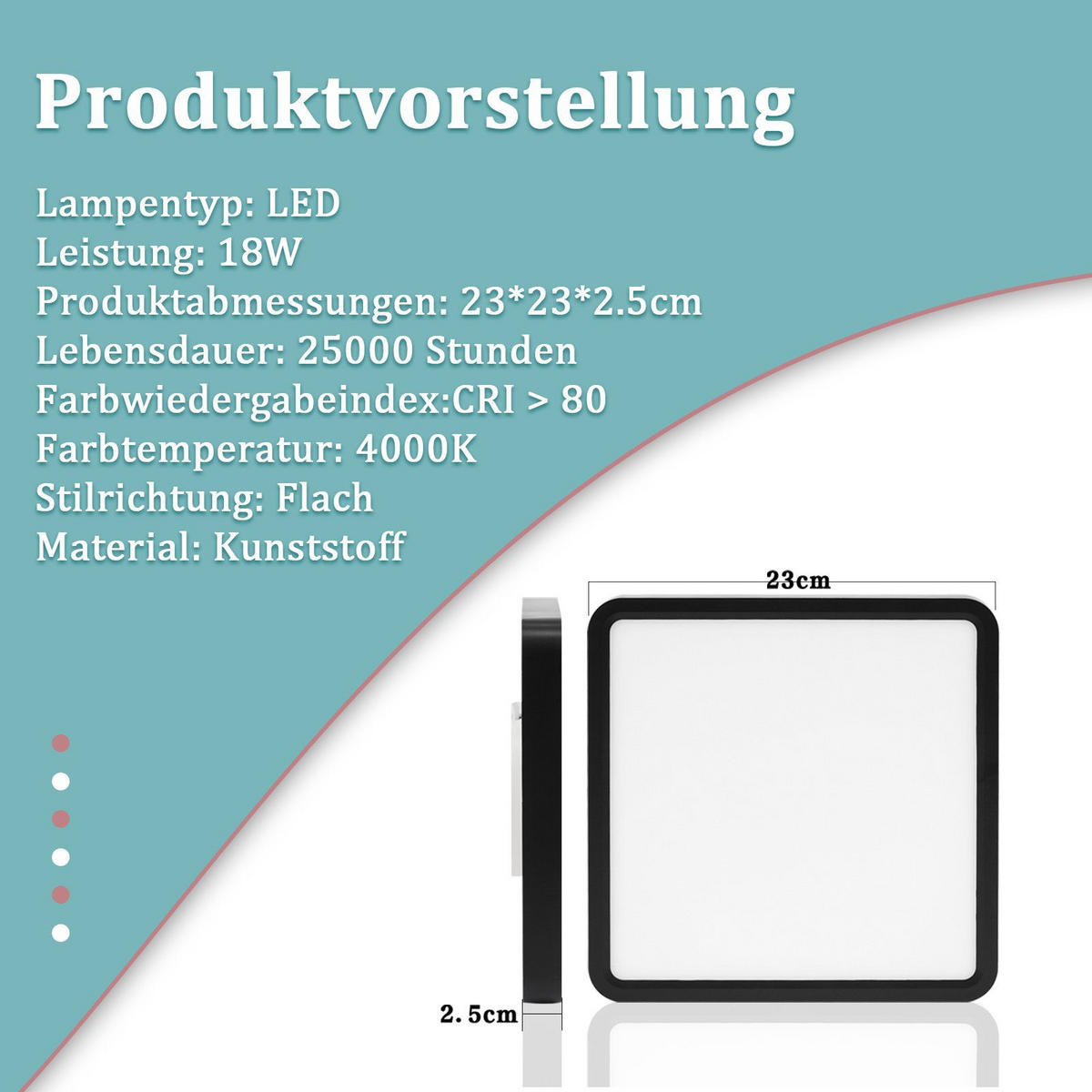 LED-DECKENLEUCHTE Sif 23/23/2.5cm - Schwarz, Kunststoff (23/23/2.5cm) - ZMH
