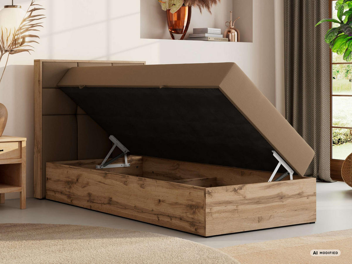 BOXBETT ALBERO 1 90/200 - Braun Kunstleder - Topper T25 - H3 - Links - Schwarz/Braun, Kunststoff/Textil (90/200cm) - MKS