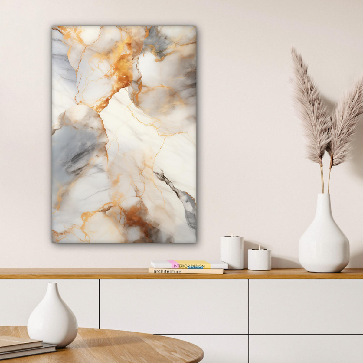 LEINWANDBILD Marmor - Grau - Gold Wanddeko 40x60 cm - Weiß, Textil (40/60cm) - MuchoWow