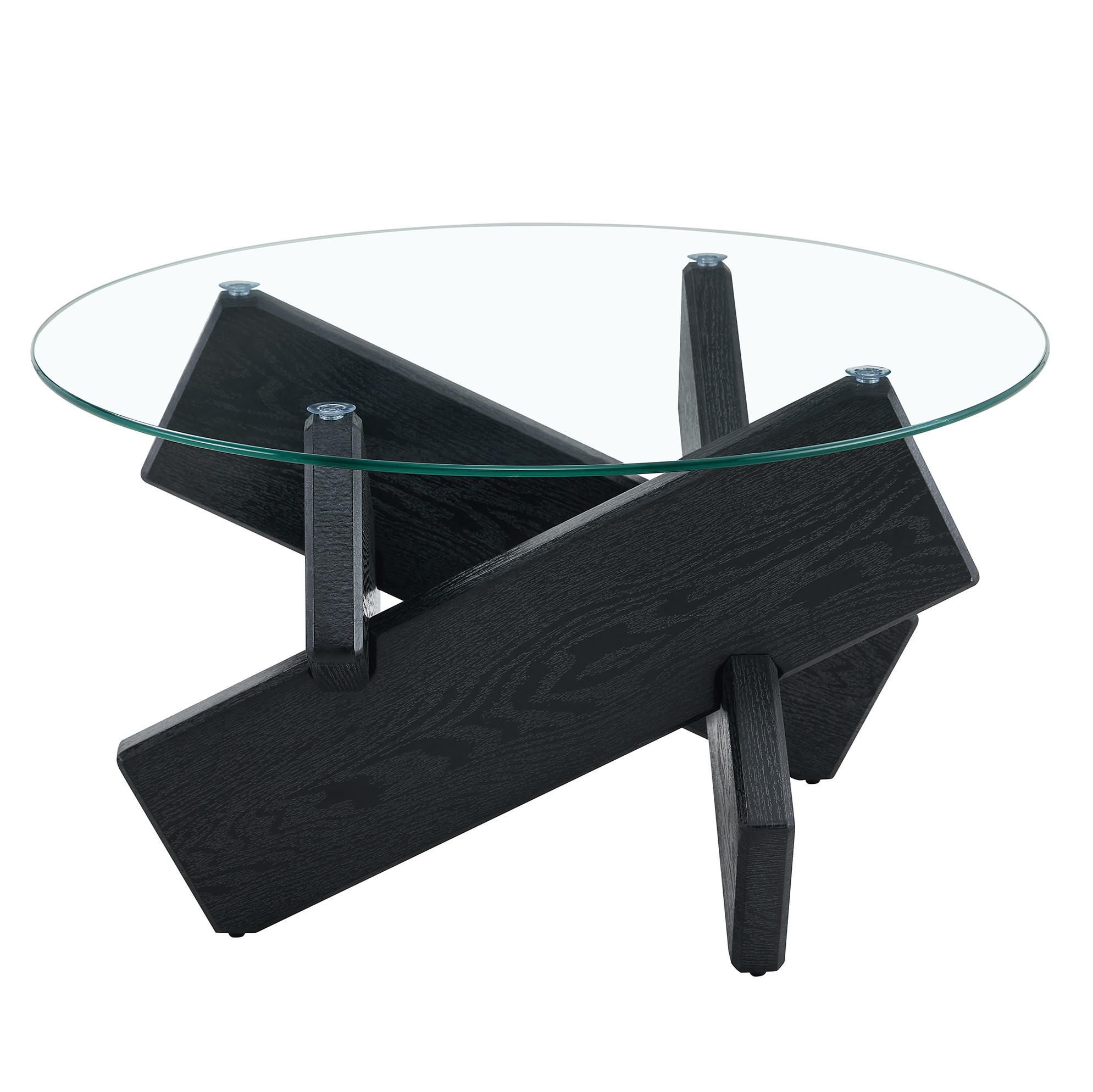 COUCHTISCH 79 cm aus Glas und MDF mit kreuzförmigem Gestell - Schwarz, Holzwerkstoff (79/79/45cm) - BEAOK
