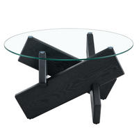 COUCHTISCH 79 cm aus Glas und MDF mit kreuzförmigem Gestell - Schwarz, Holzwerkstoff (79/79/45cm) - BEAOK