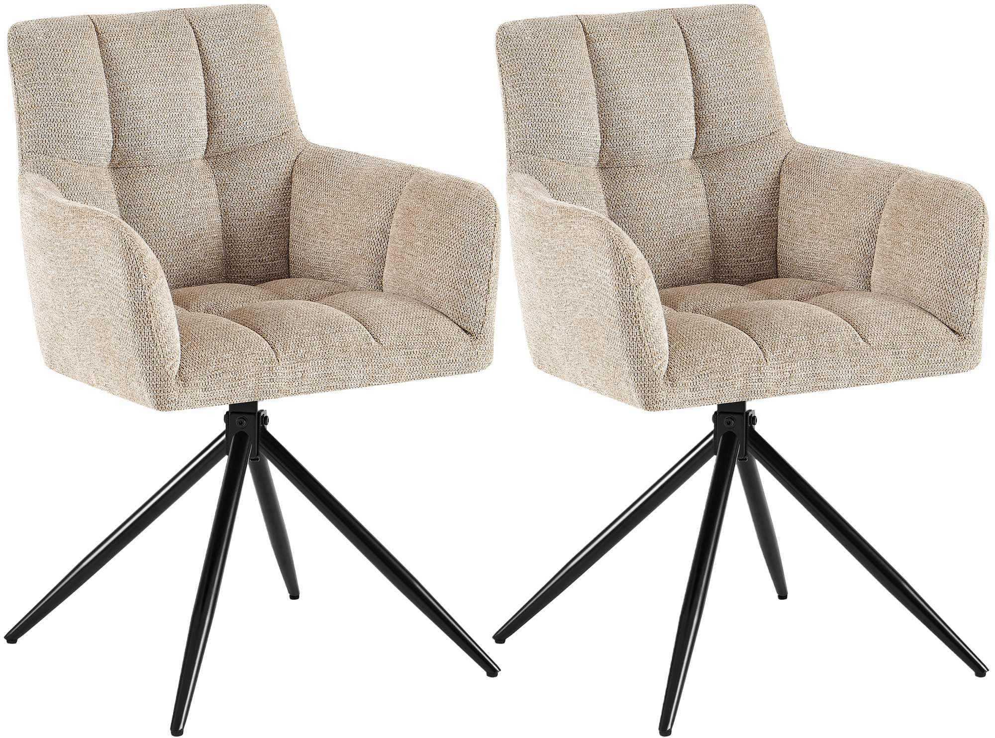 ARMLEHNENSTUHL 2er Set Stoff Hellbraun - Hellbraun/Schwarz, Textil/Metall (59/87/59cm) - CLP
