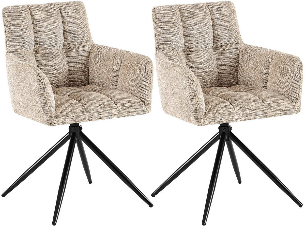 ARMLEHNENSTUHL 2er Set Stoff Hellbraun - Hellbraun/Schwarz, Textil/Metall (59/87/59cm) - CLP