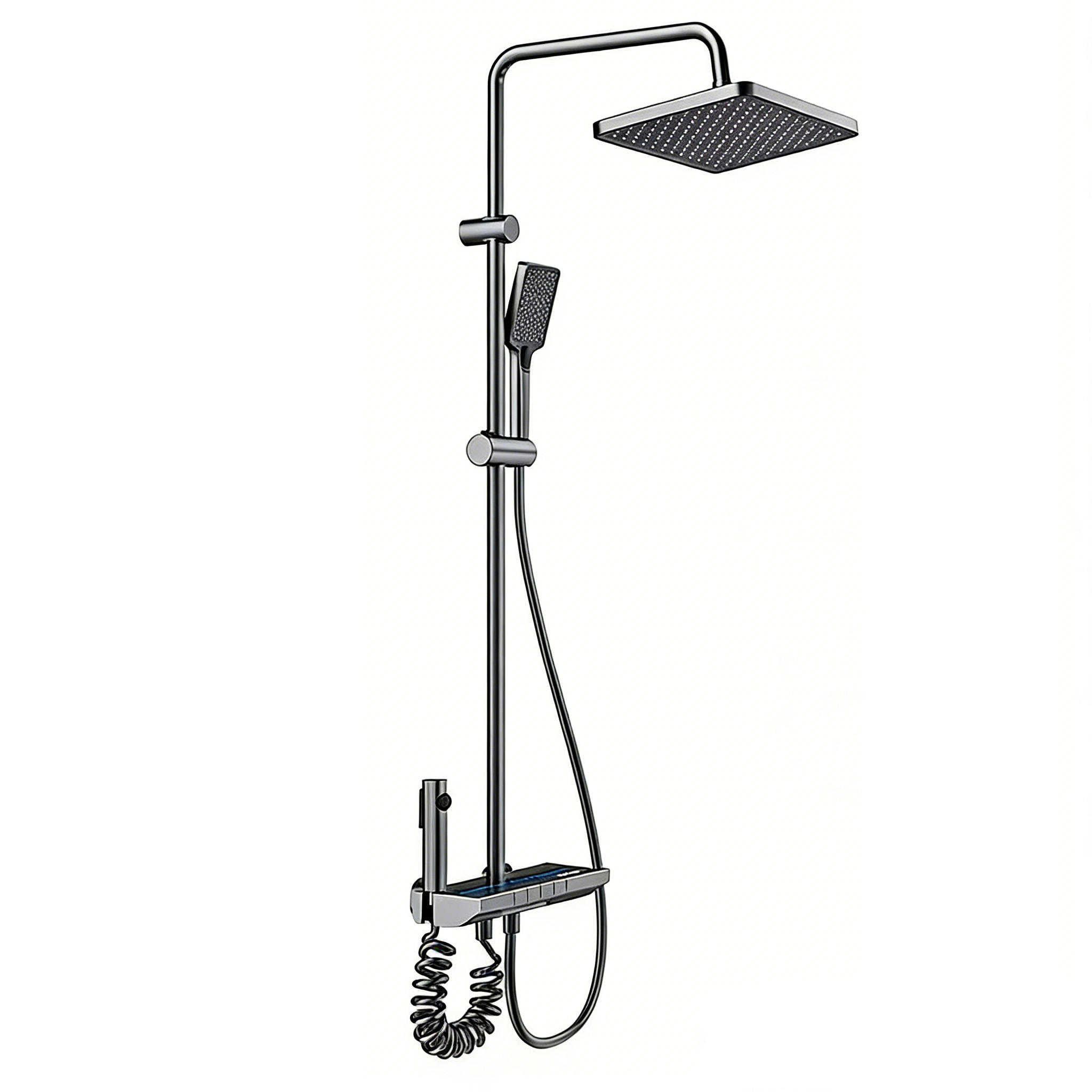ÜBERKOPFBRAUSESET Aluminium Digitalanzeige, LED Klavierknopf, Duschkopf - Dunkelgrau, Metall (20/125/30cm) - Bextcok