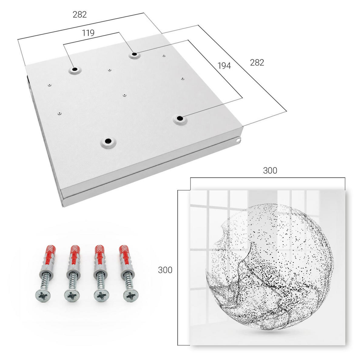 SCHLÜSSELBOX Weiß 30x30 cm – Türöffnung nach rechts - Abstrakter Raum - Grau, Metall (30/30/5cm) - TULUP