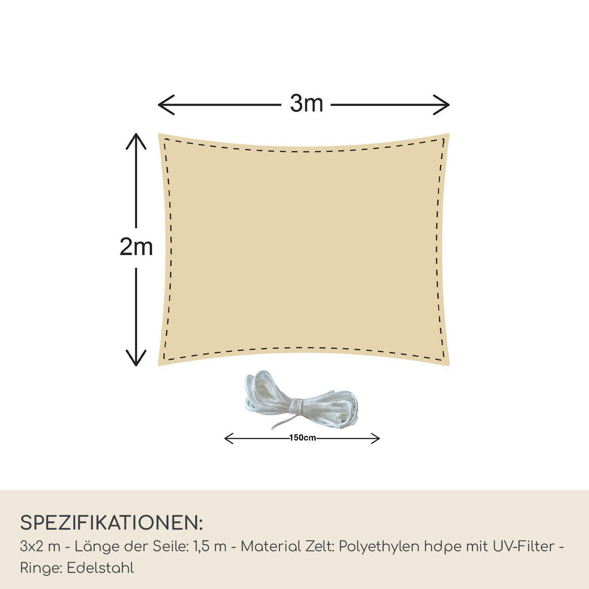 SONNENSEGEL Beige 200/300/1 cm - Beige, Kunststoff (200/300cm) - Mobili Rebecca