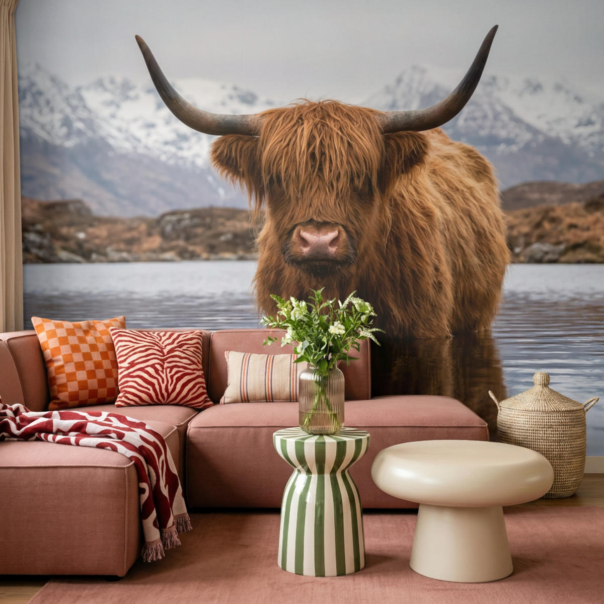 TAPETE - Schottischer Hochländer - Braun - Wasser - 280x200 cm - Braun, Papier (280/200cm) - OnlyWow