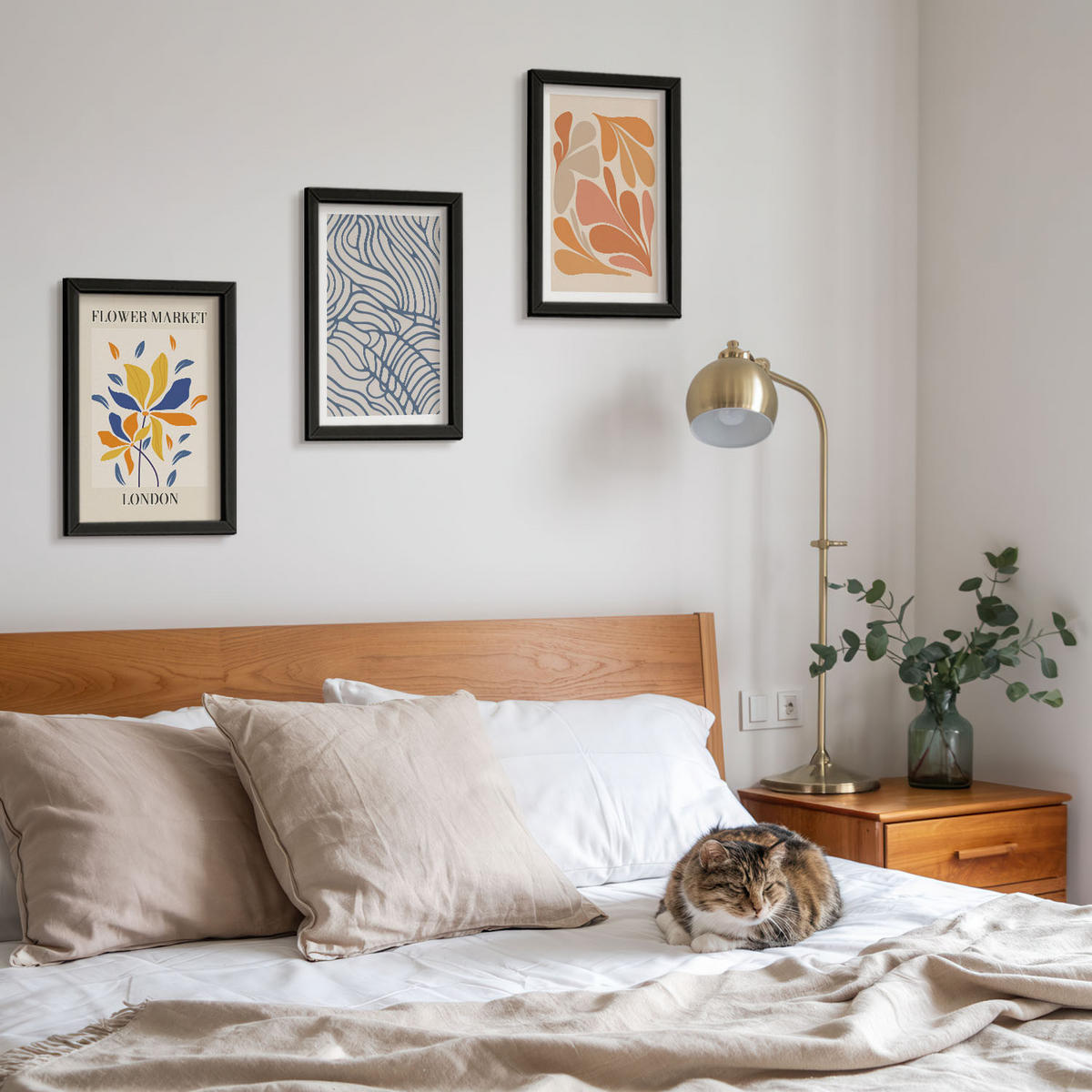 WANDBILDER 3er-Set - 20x30 cm Schwarzer Rahmen - Moderne abstrakte Blumen - Schwarz, Kunststoff (20/30cm) - ArtPrintCave