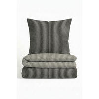 BETTWÄSCHE-GARNITUR Premium Melange Webstreifen titanium, 155x200 cm + 80x80 cm - Titanfarben, Textil (155/200cm) - biberna