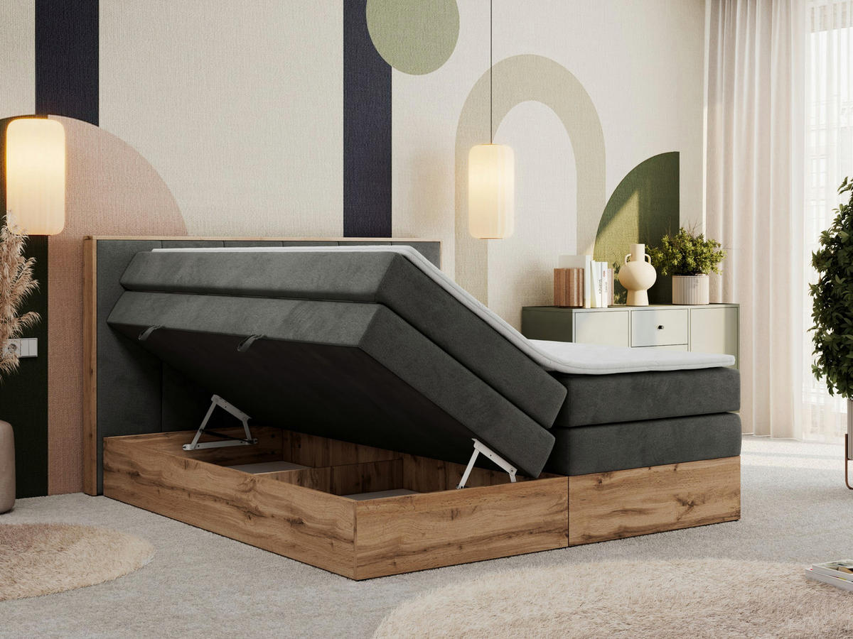 BOXSPRINGBETT ALBERO 1 KING 120/200 Dunkelgrau Velvet - H3 - Dunkelgrau, Holz/Textil (120/200cm) - MKS