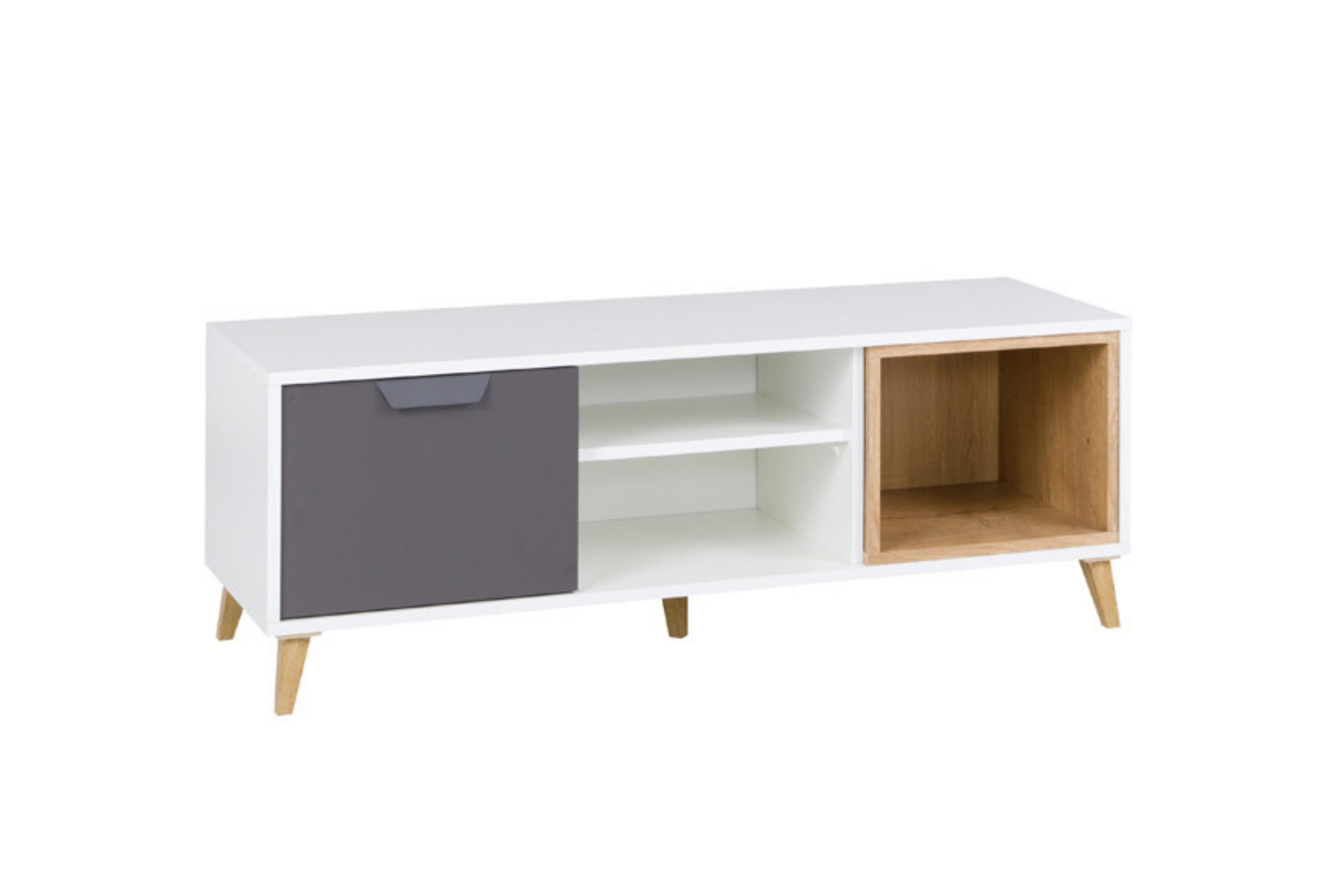 TV-RACK JUSTIN 10 120 cm breit in Weiß / Graphit / Grau / Eiche - Eichefarben/Graphitfarben, Holzwerkstoff (120/43/40cm) - Deine Möbel 24