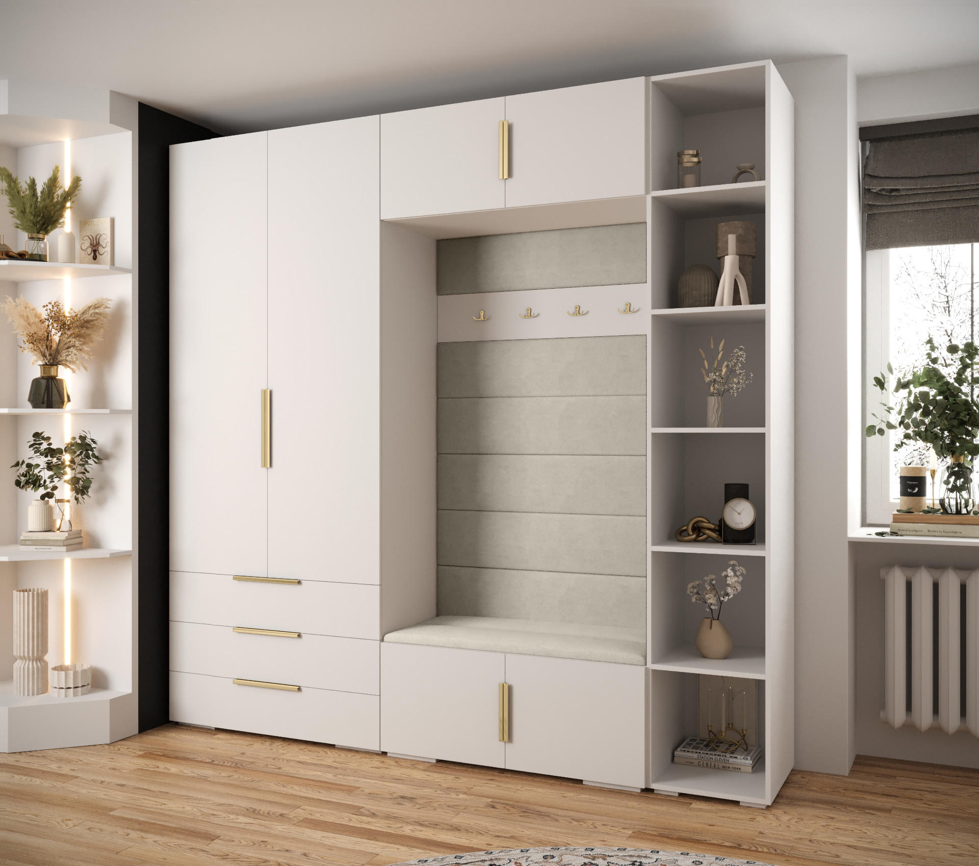 GARDEROBEN-SET 236,7/240/47 - Beige/Goldfarben, Holz/Metall (240/236.7/47cm) - Abiks Möbel