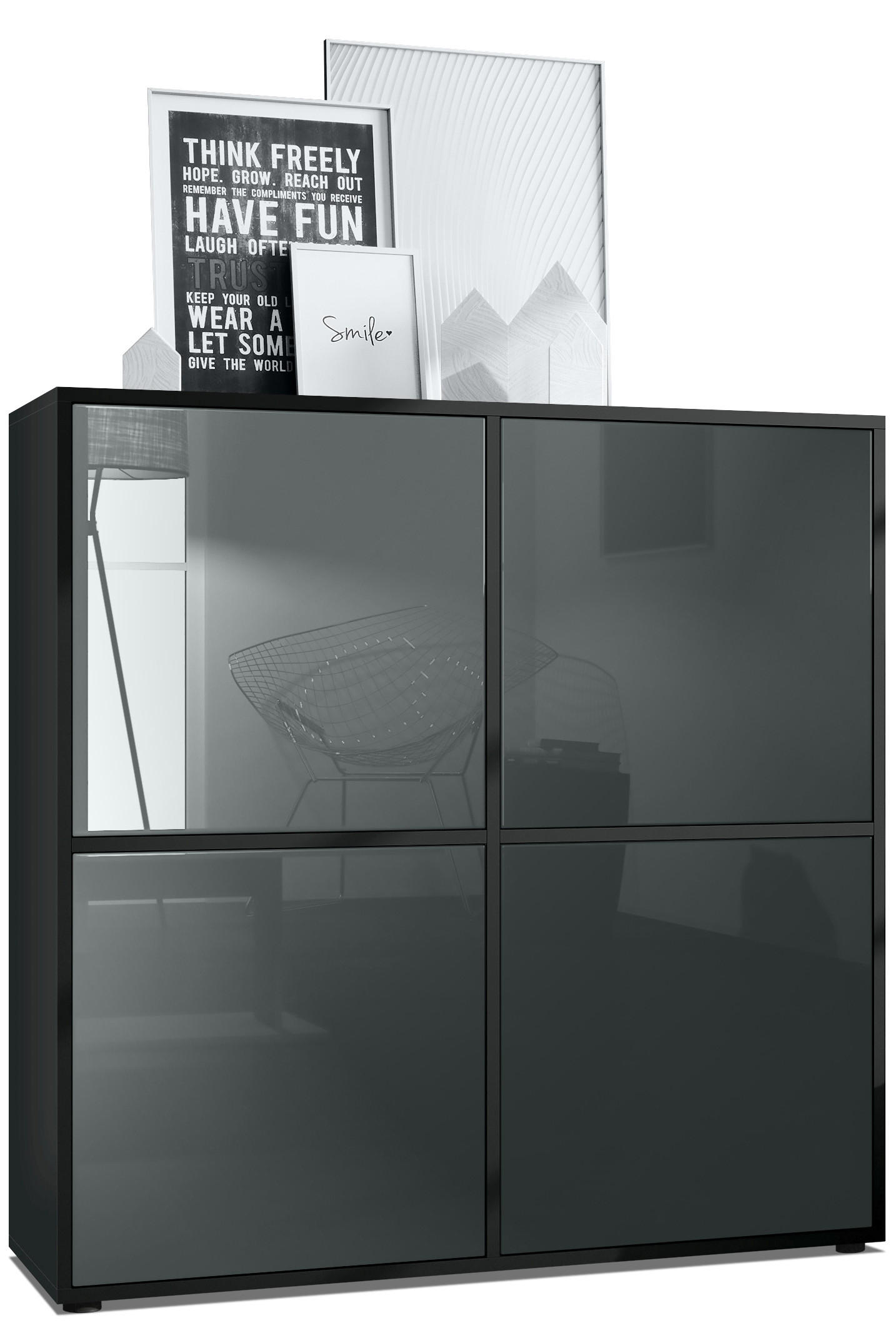 HIGHBOARD Cuba Türen in Grau Hochglanz - Grau, Holzwerkstoff (104/105.5/35.5cm) - Vladon