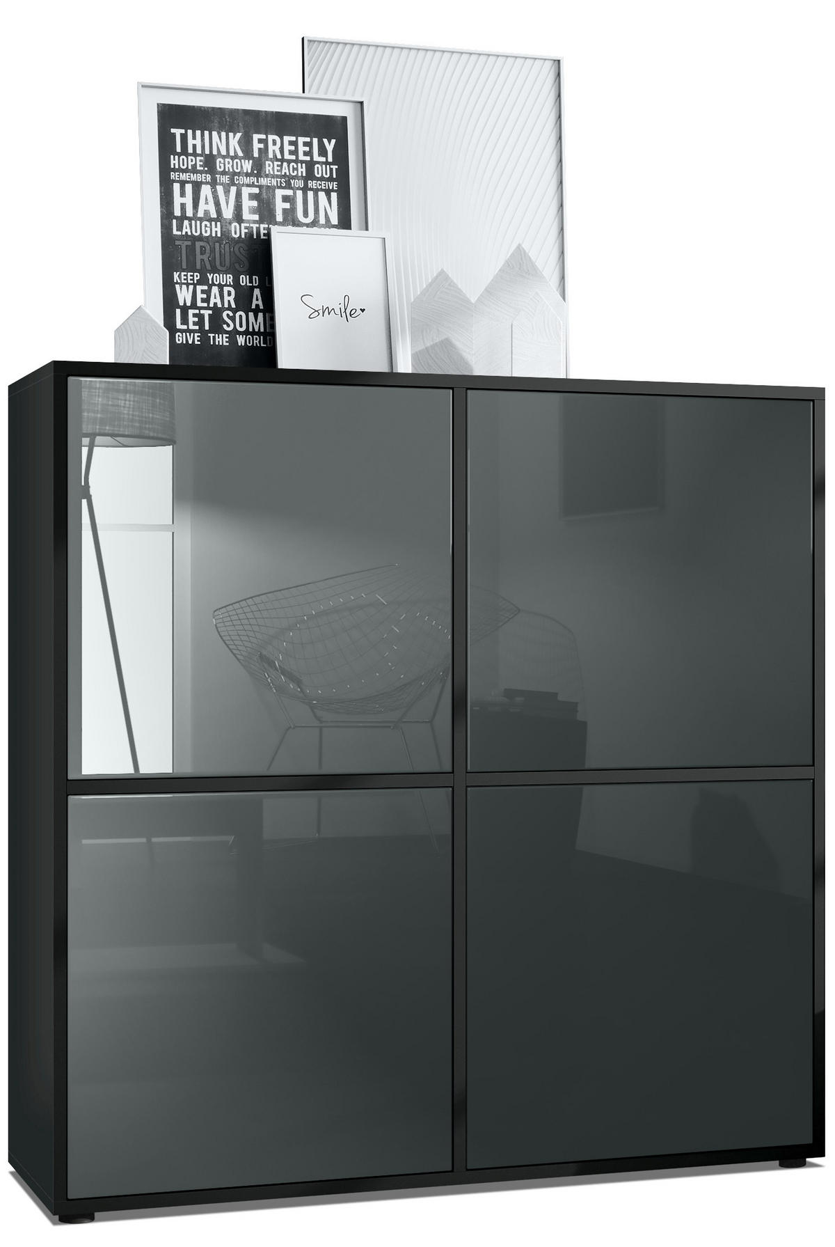 HIGHBOARD Cuba Türen in Grau Hochglanz - Grau, Holzwerkstoff (104/105.5/35.5cm) - Vladon