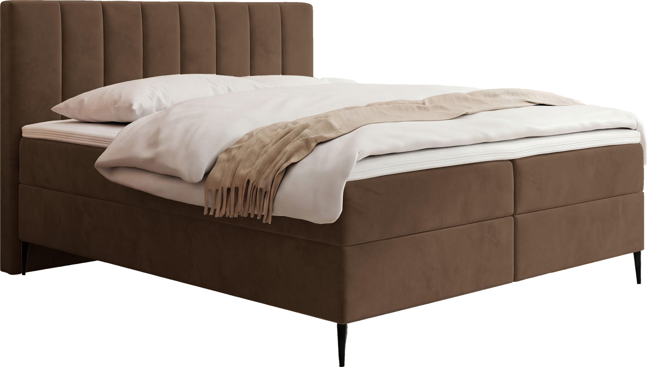 BOXBETT Allen mit Bettkasten, Samt Braun 200x200 cm – inkl. H4 Taschenfederkern Matratze & Foam Topper - Schwarz/Braun, Holzwerkstoff/Metall (200/200cm) - WFL GROUP