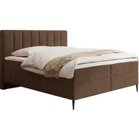 BOXBETT Allen mit Bettkasten, Samt Braun 200x200 cm – inkl. H4 Taschenfederkern Matratze & Foam Topper - Schwarz/Braun, Holzwerkstoff/Metall (200/200cm) - WFL GROUP