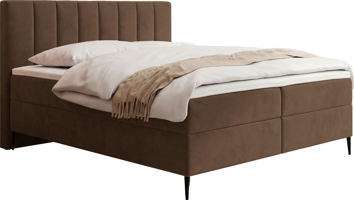 BOXBETT Allen mit Bettkasten, Samt Braun 200x200 cm – inkl. H4 Taschenfederkern Matratze & Foam Topper - Schwarz/Braun, Holzwerkstoff/Metall (200/200cm) - WFL GROUP