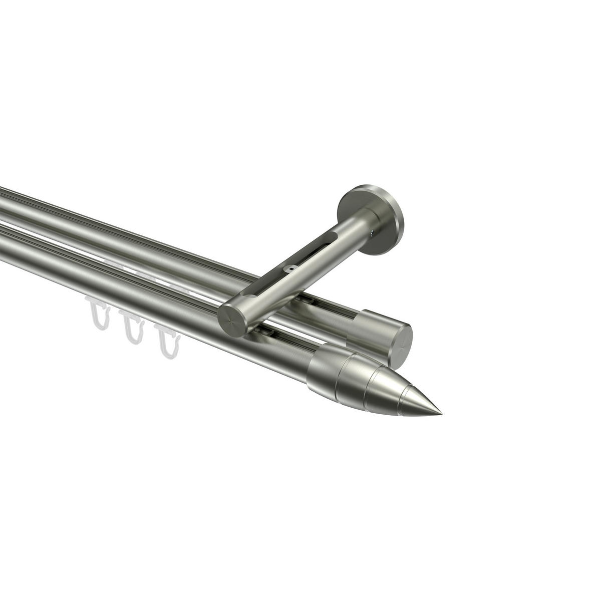 INNENLAUF-GARDINENSTANGEN-SET Siteno Samanto 180 cm, 2-läufig, 20 mm Ø Edelstahl-Optik - Edelstahlfarben, Metall (180cm) - INTERDECO