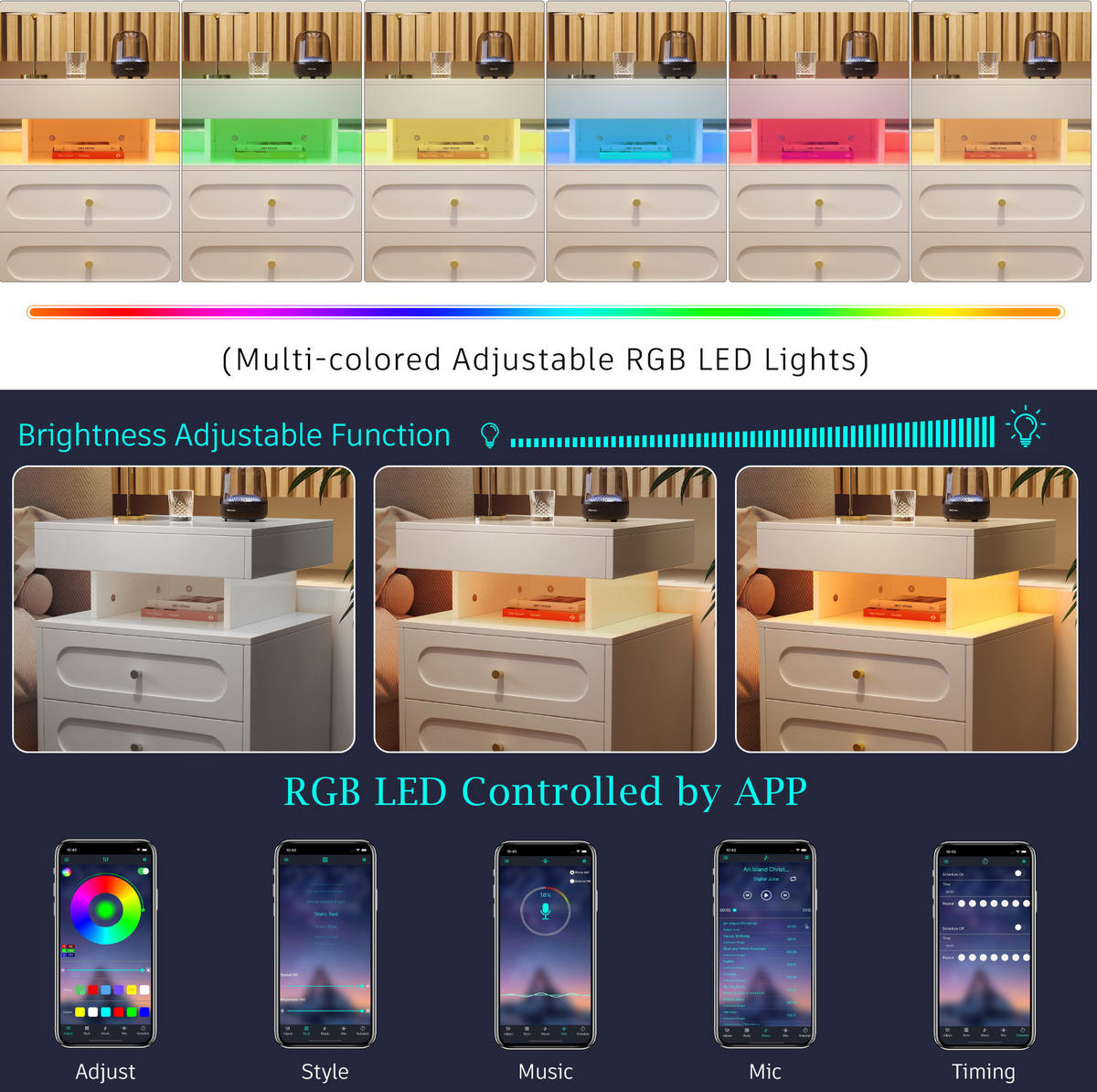 ESSTISCH 50/60/40 cm Weiß aus Spanplatte mit LED-Beleuchtung - Weiß, Holzwerkstoff (40/60/50cm) - OKMYHOME