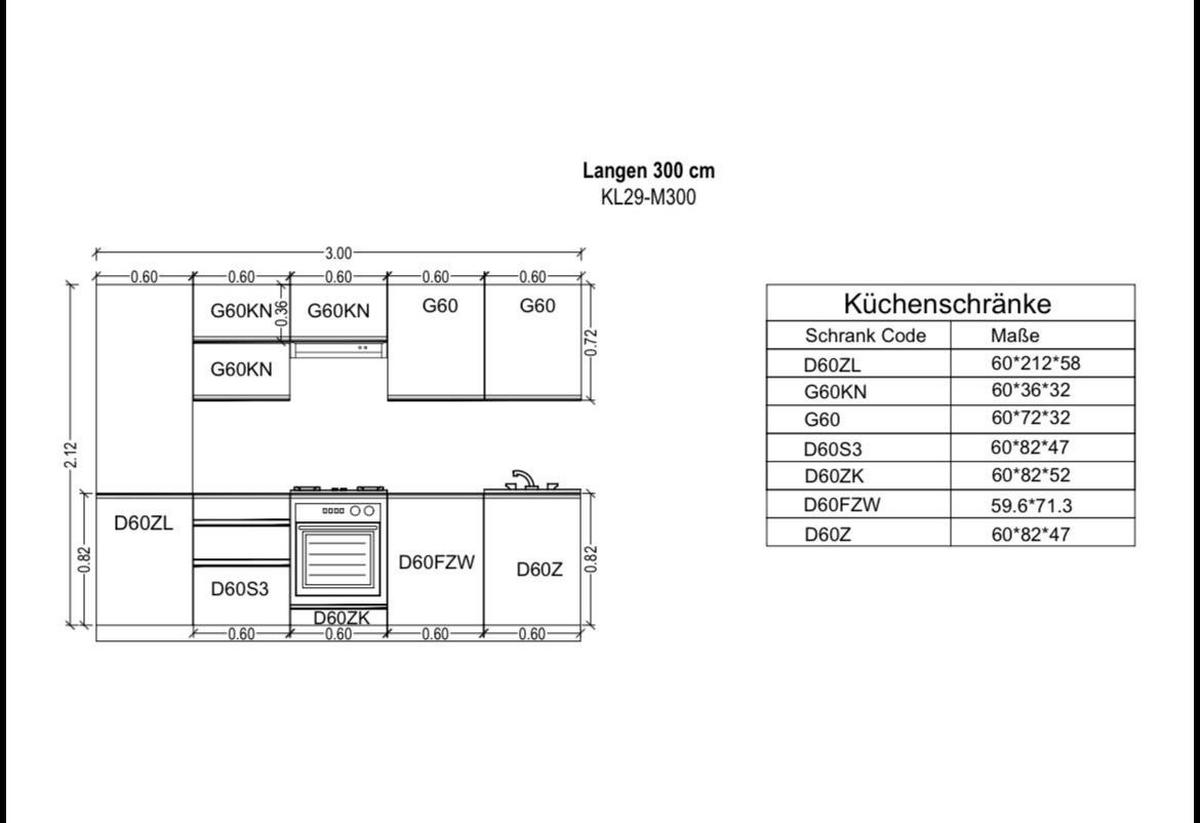 KÜCHENZEILE 300 cm - Langen KL29-M300 - in Beige/Matt - Beige, Holz (300/212/58cm)