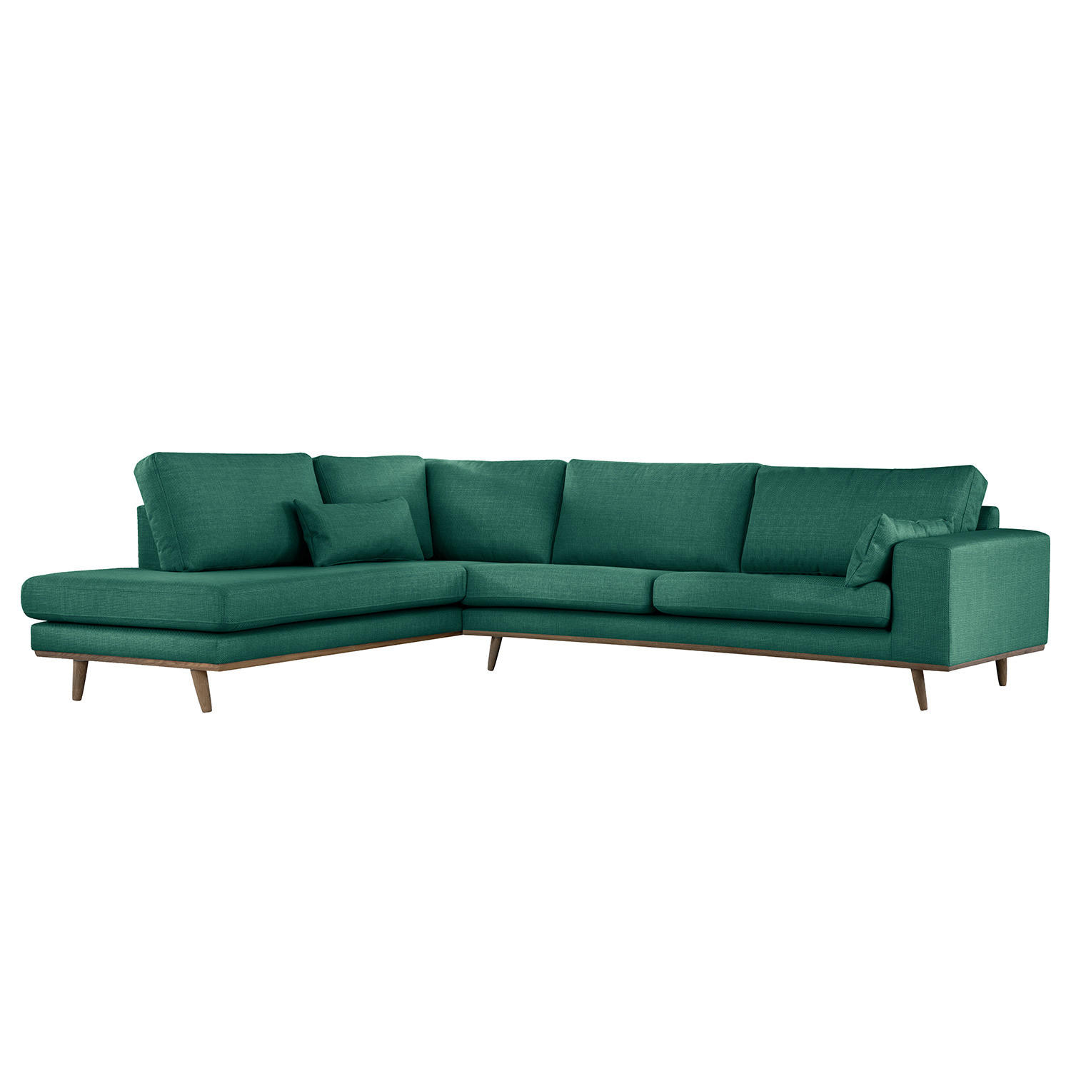 ECKSOFA mit Ottomane - Dunkelgrün/Eichefarben, Eichenholz/Textil (287/219cm) - home24