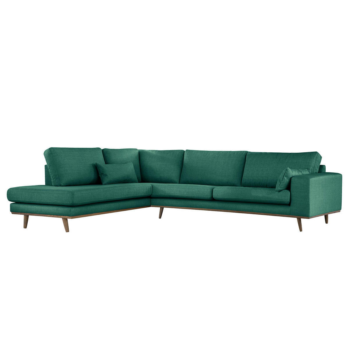 ECKSOFA mit Ottomane - Dunkelgrün/Eichefarben, Eichenholz/Textil (287/219cm) - home24