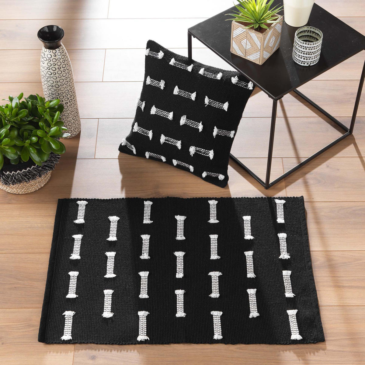 TEPPICH aus Baumwolle Juline 80/50/2 cm - Schwarz, Naturmaterialen (50/80cm) - Douceur d´intérieur