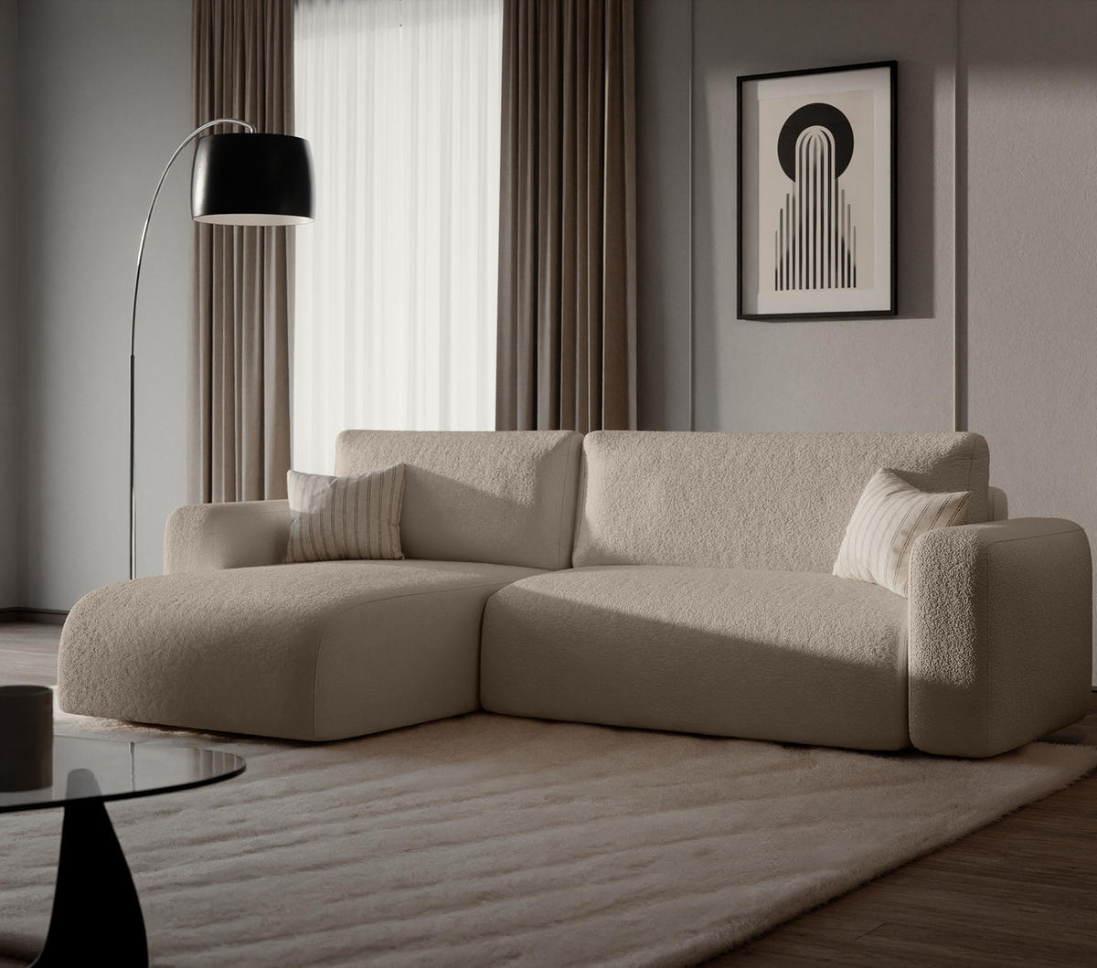 ECKSOFA TALW L mit Schlaffunktion, Beige - Beige, Textil (294/185cm) - Fedve