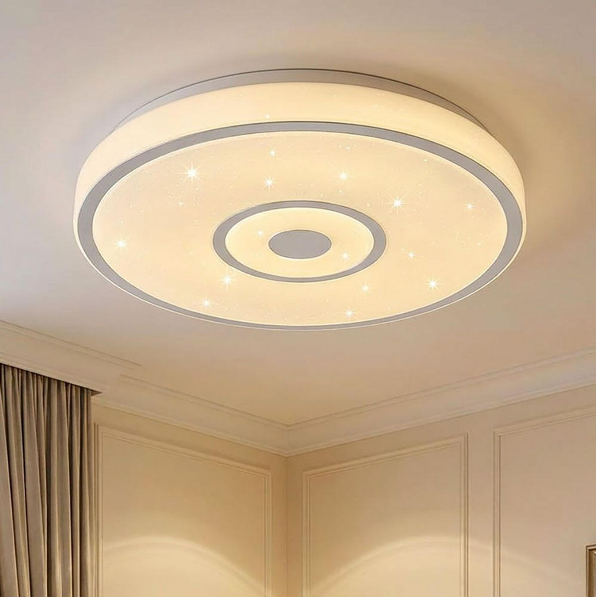 LED DECKENLEUCHTE ASTANIA, Metall, Weiß, Sternen-Effekt - Weiß, Metall (38/38/6.5cm) - Globo Lighting