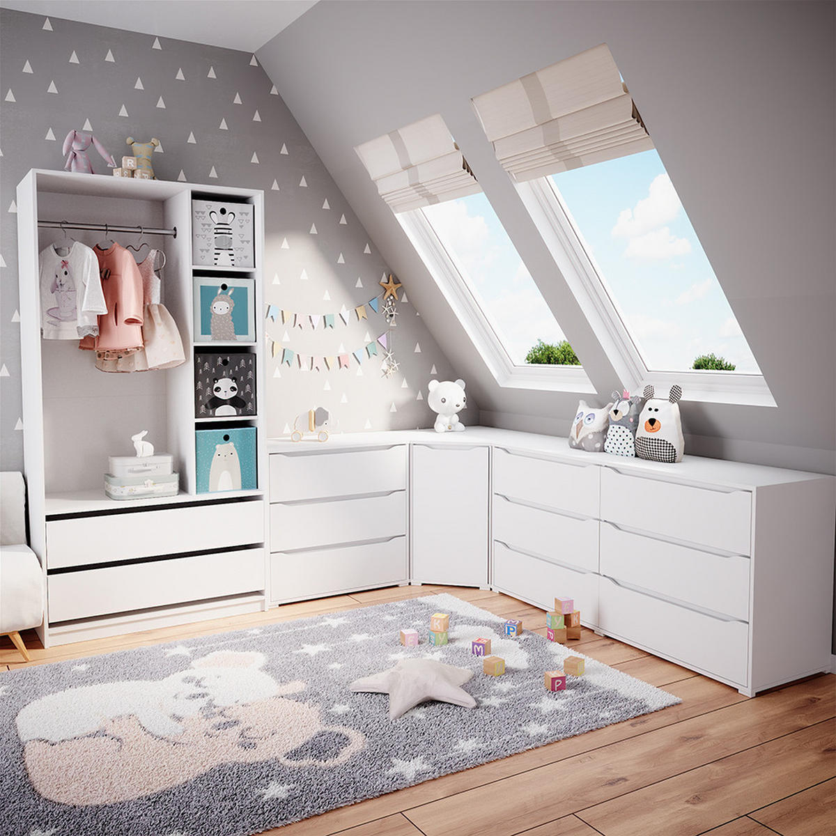 KINDERKLEIDERSCHRANK Elmo Weiß 100 x 200 cm mit 2 Schubladen - Weiß, Holzwerkstoff (100/200/50cm) - Vicco