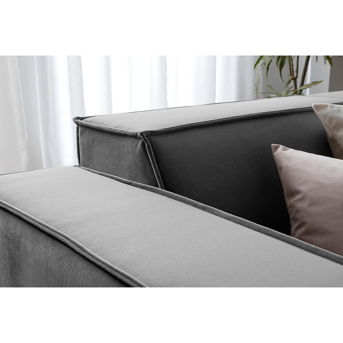 ECKSOFA mit Ottomane - Schwarz/Grau, Kunststoff/Textil (260/234cm) - home24