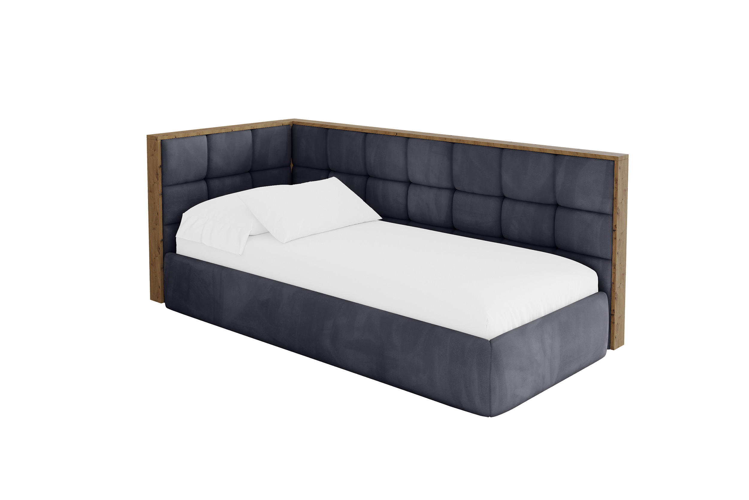 EINZELLBETT Jugendbett mit Bettkasten, Rechts - SOVY 100x200 Dunkelgrau - Titanfarben, Holzwerkstoff/Textil (100/200cm) - ALTDECOR