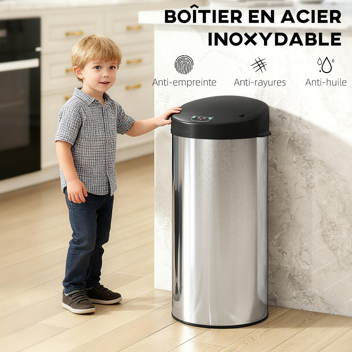MÜLLEIMER AUTOMATISCHER SENSOR 32/30/68 cm Edelstahl Silber Softclose Küche - Silberfarben, Metall (30/68/32cm) - Rolipo