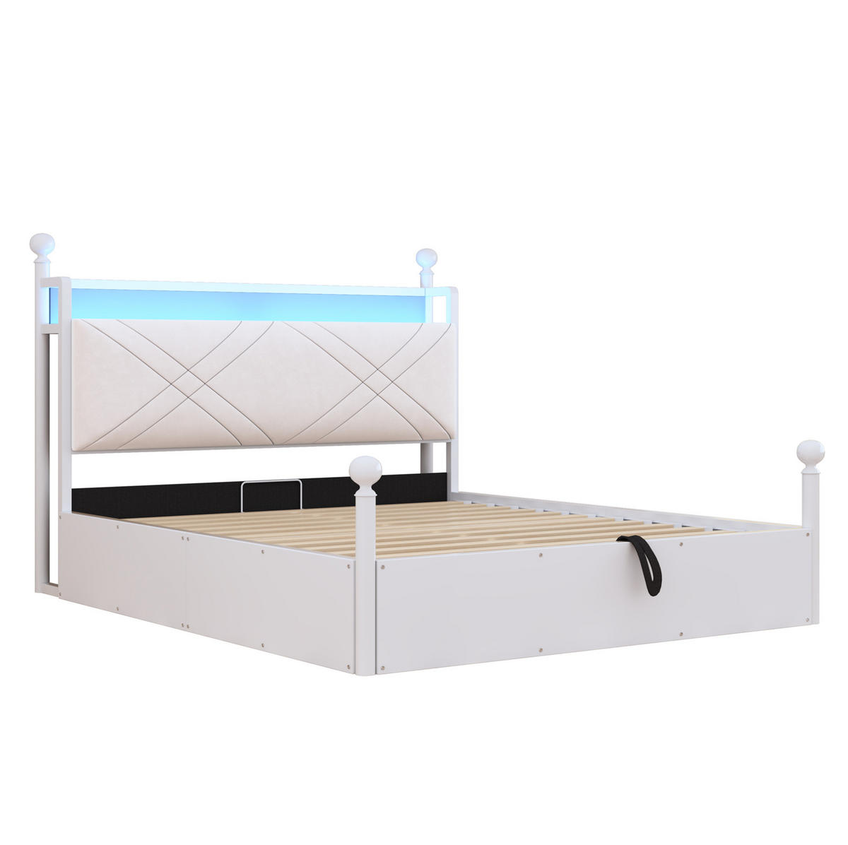 POSTEĽ s baldachýnom 140/190 cm biela s úložným priestorom, LED a USB/Type-C z kovu - biela, kov (140/190cm) - OKWISH