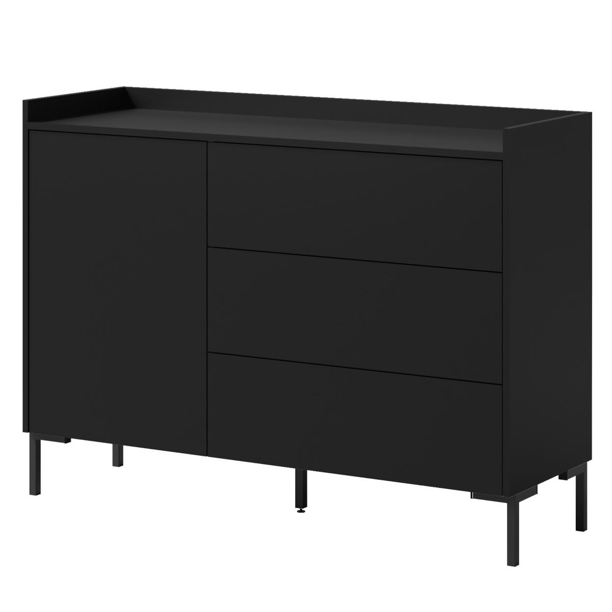 KOMMODE mit Schubladen Liam 1D3S 125 Schwarz - Schwarz, Holzwerkstoff/Metall (126/92/41cm) - mzm24