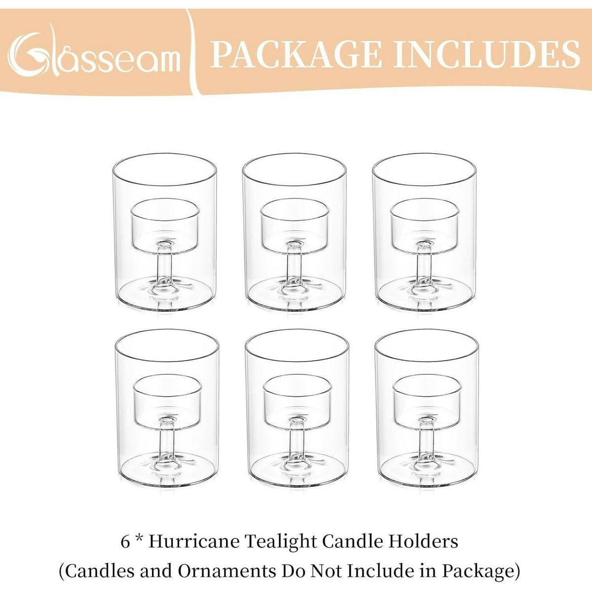 TEELICHTHALTER 6er Set Glas Zylinder Vintage 8 cm - Transparent, Glas (7cm)
