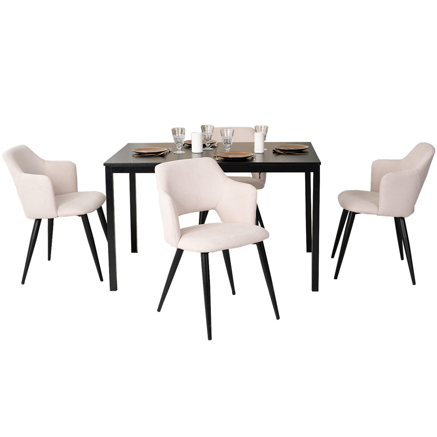 ESSGRUPPE mit 1 Tisch und 4 Stühlen in Beige - Beige/Schwarz, Metall (46/81/45cm) - Meubles Cosy