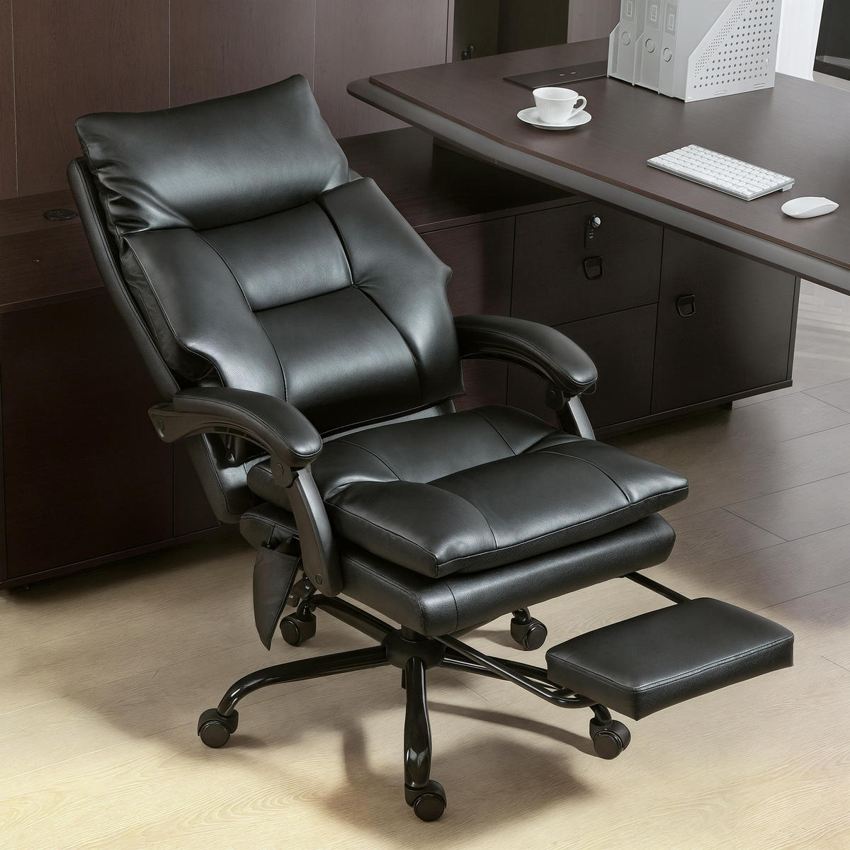 CHEFSESSEL DE-11869 mit aufblasbarer Lordosenstütze Schwarz - Schwarz, Metall (65/121/76cm) - ComfortXL