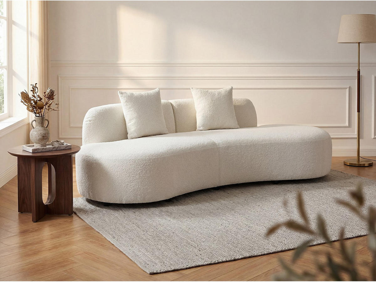SOFA 3-Sitzer - Bouclé-Stoff - Weiß - BASILIANA - Weiß, Textil (230/76/80cm) - Vente-Unique