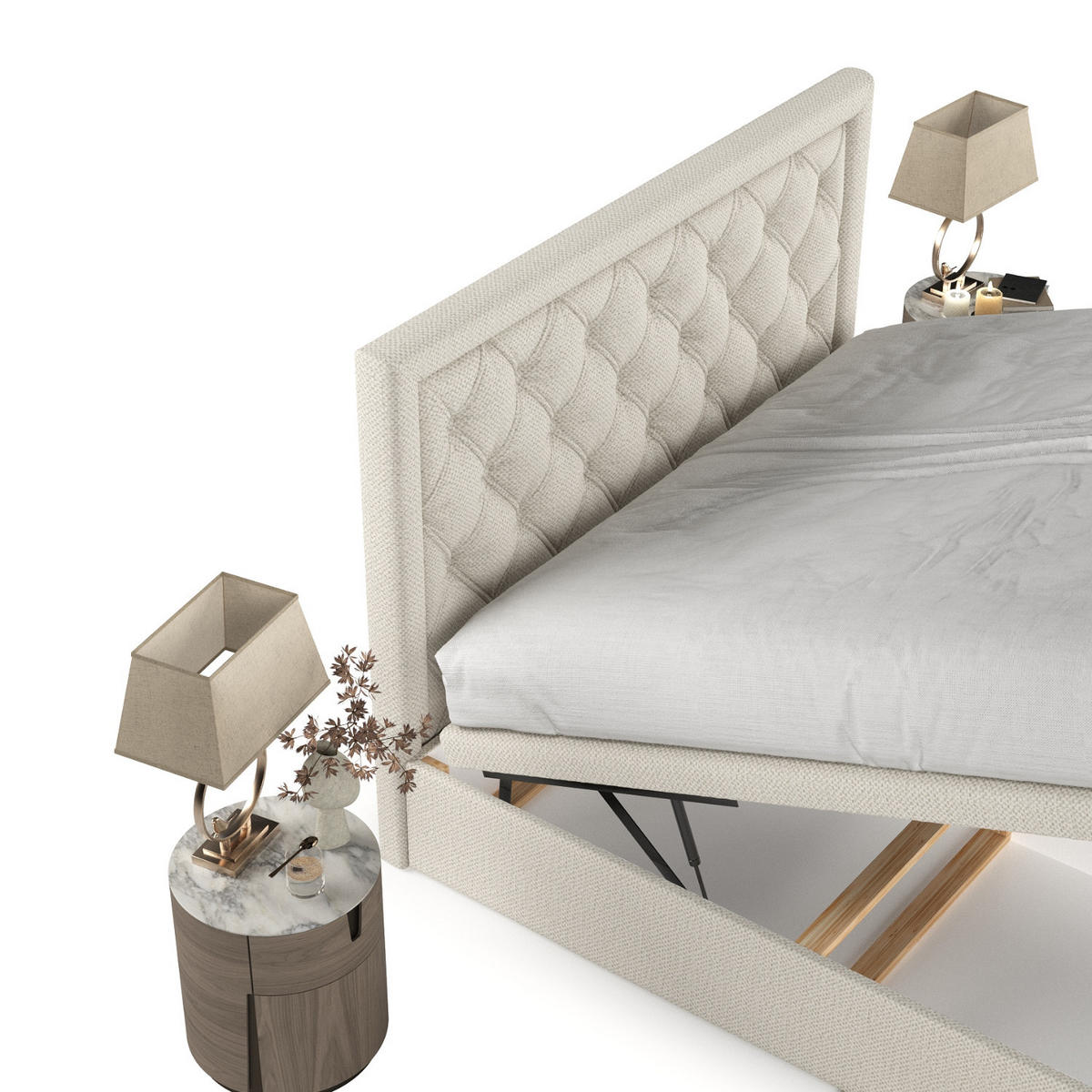 POLSTERBETT Nicobar mit Stauraum 120/200 cm Hellbeige im Alta Stoff - Sandfarben/Schwarz, Holz/Holzwerkstoff (120/200cm) - AltaBeds