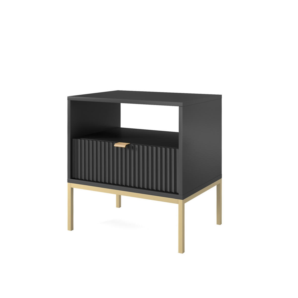 NACHTTISCH Nova Schwarz, Golden Beine, mit Schublade - Goldfarben/Schwarz, Holzwerkstoff/Metall (54/56/39cm) - Bettso