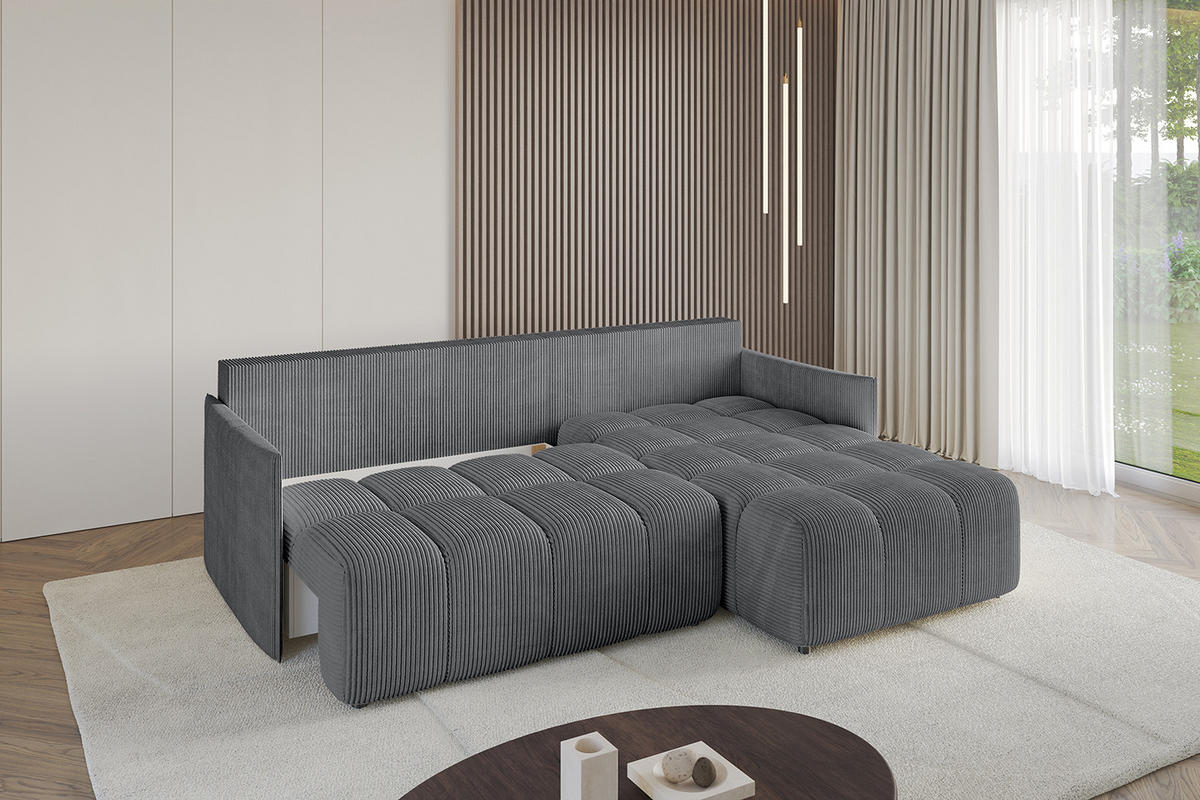 ECKSOFA Ottomane rechts LONLI-L 251x189x68 Dunkelgrau Cord - Dunkelgrau, Holzwerkstoff/Kunststoff (189/251cm) - ALTDECOR