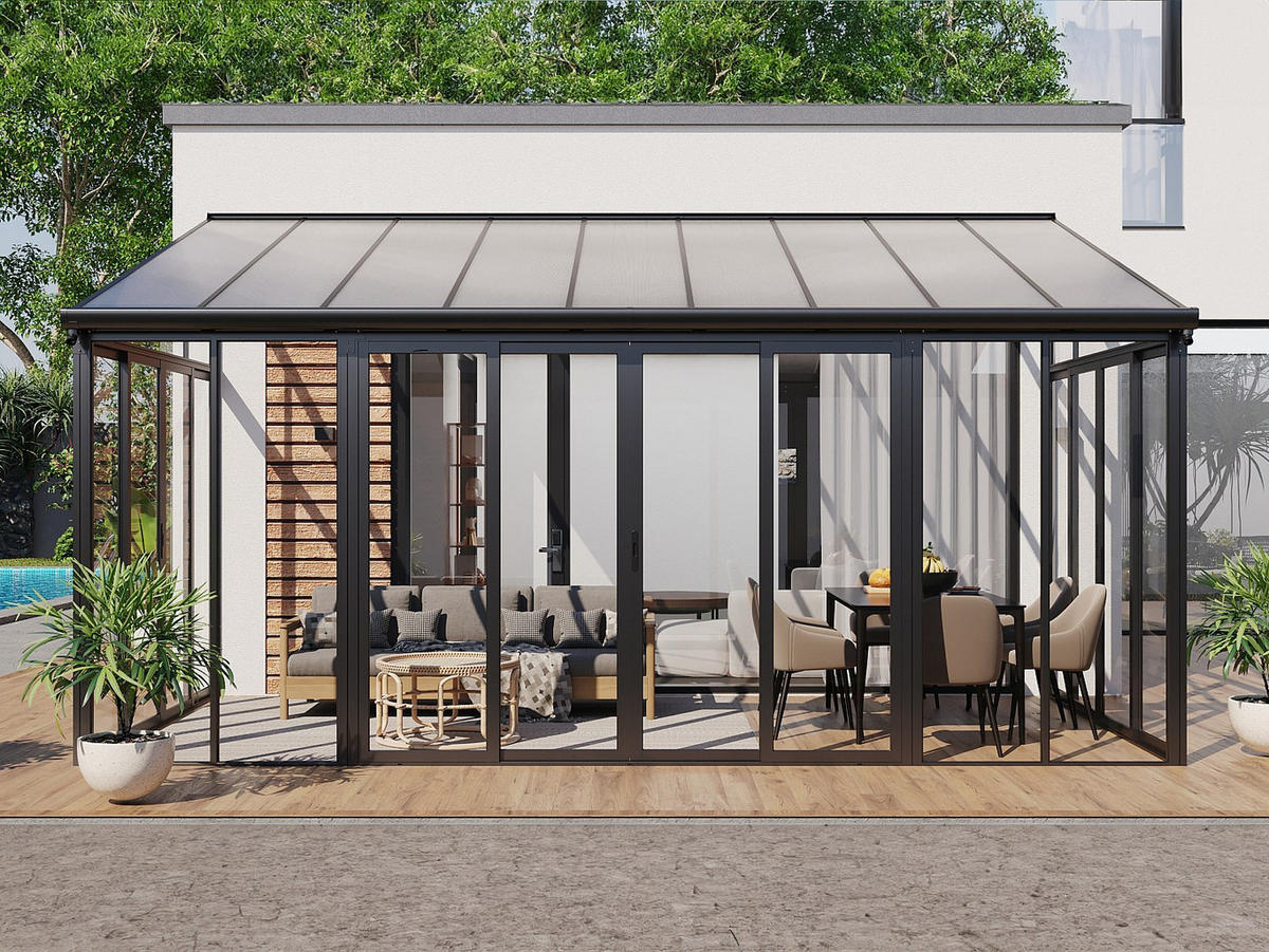 SELBSTTRAGENDE Pergola - 546cm x 277cm - Polycarbonat - anthrazitgrau - MATHILDA - Anthrazit, Kunststoff (546/224/277cm) - Vente-Unique