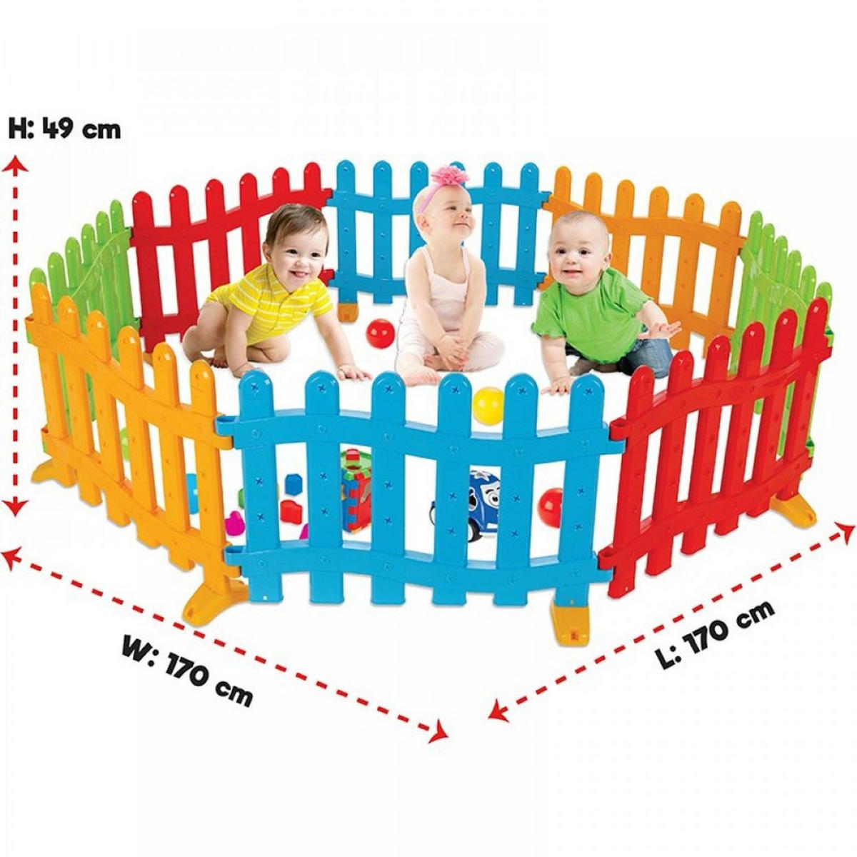 LAUFSTALL 6192 68 x 44 x 3 cm, 8 Elemente, Bällebad nutzbar, Spielbälle, ab 1 Jahr - Multicolor, Kunststoff (136/44/136cm) - Pilsan