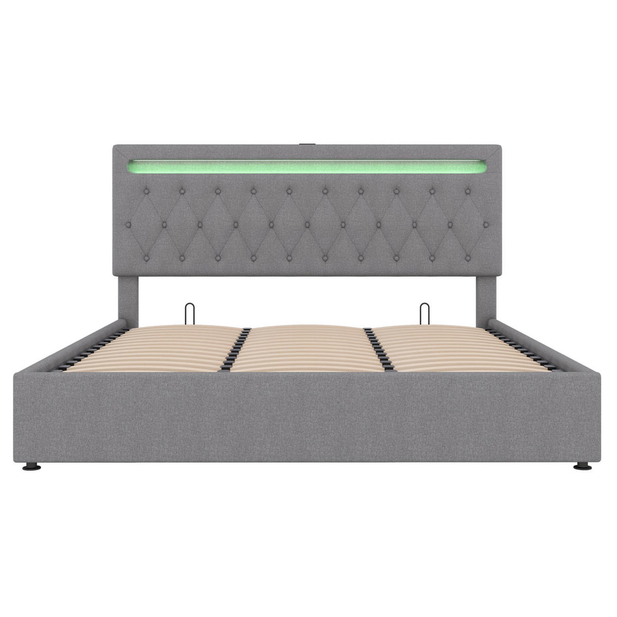 POLSTERBETT 180/200 cm Grau mit Stauraum, LED-Beleuchtung und USB-Anschlüssen - Grau, Textil (180/200cm) - Flora Grace