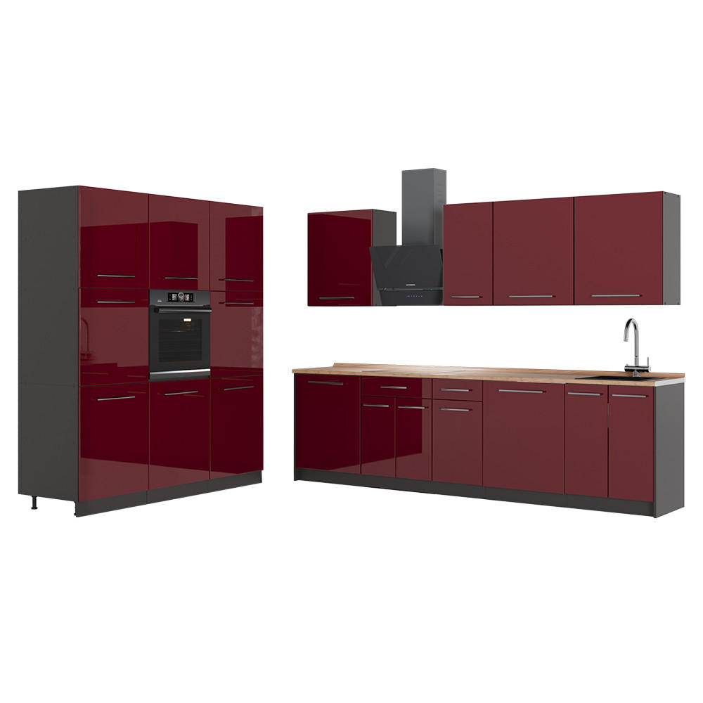 KUCHYŇSKÝ KOUT Fame-Line, Bordó červená vysoký lesk/Antracit, 460 cm, PD Dub - bordeaux/antracitová, kompozitní dřevo (460/206.8/60cm) - Vicco