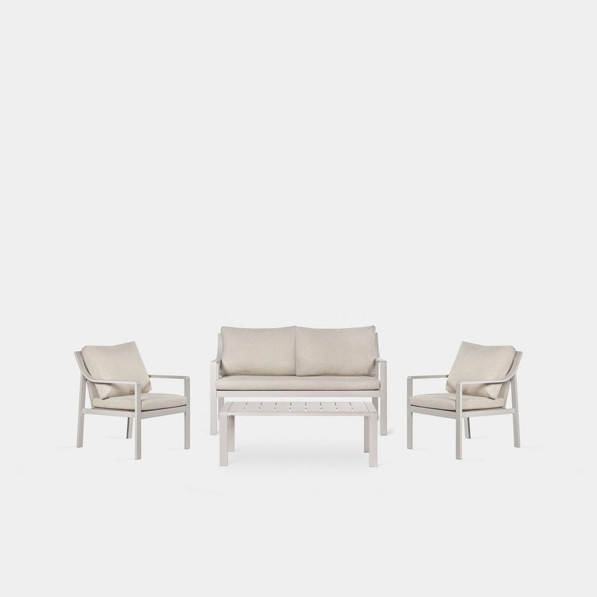 GARTEN-SET mit 2-Sitzer-Sofa, 2 Sesseln und Couchtisch in Beige Niran - Beige, Metall - Klast Home