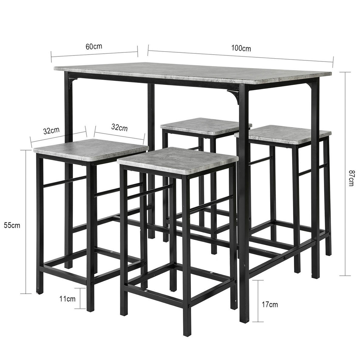 BARTISCH + 4 x BARHOCKER - Grau, Holzwerkstoff (100/87/60cm) - SoBuy