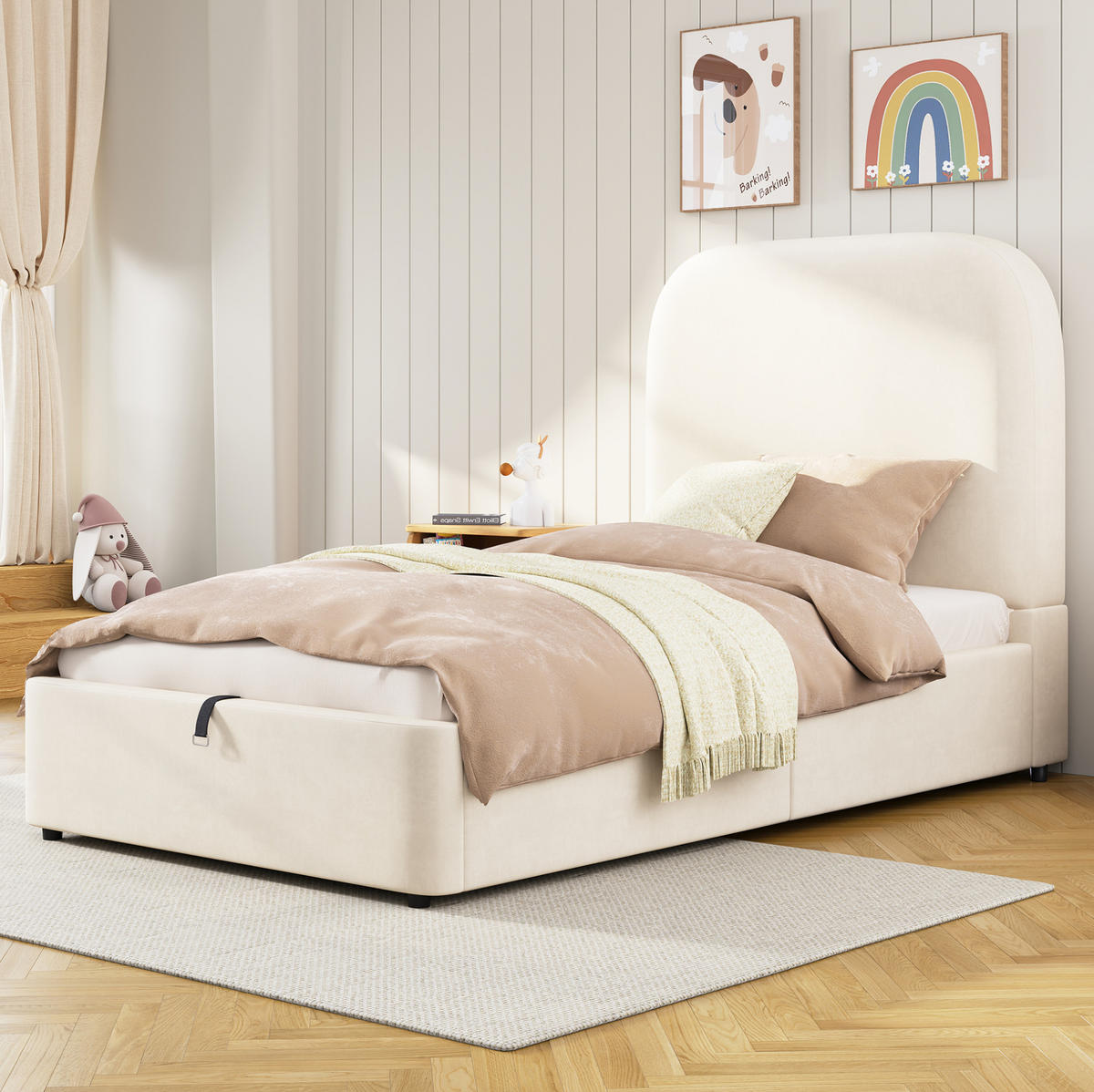 POLSTERBETT 90/200 cm Beige aus Samt mit Stauraum - Beige, Textil (90/200cm) - OKMYHOME
