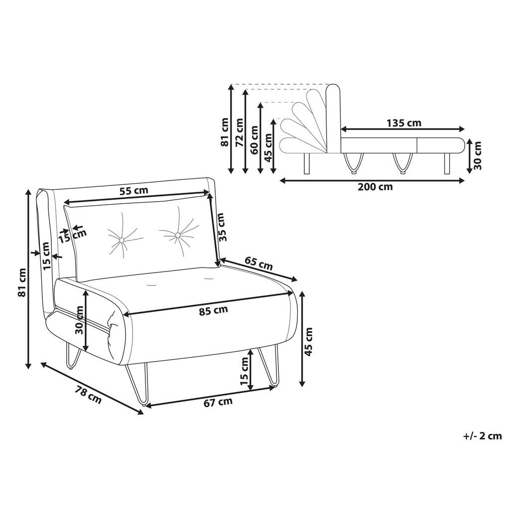 Thumbnail - Beliani Schlafsofa, Hellgrau, Textil, 1-Sitzer, 85x81x78 cm, Wohnzimmer, Sofas & Couches, Schlafsofas